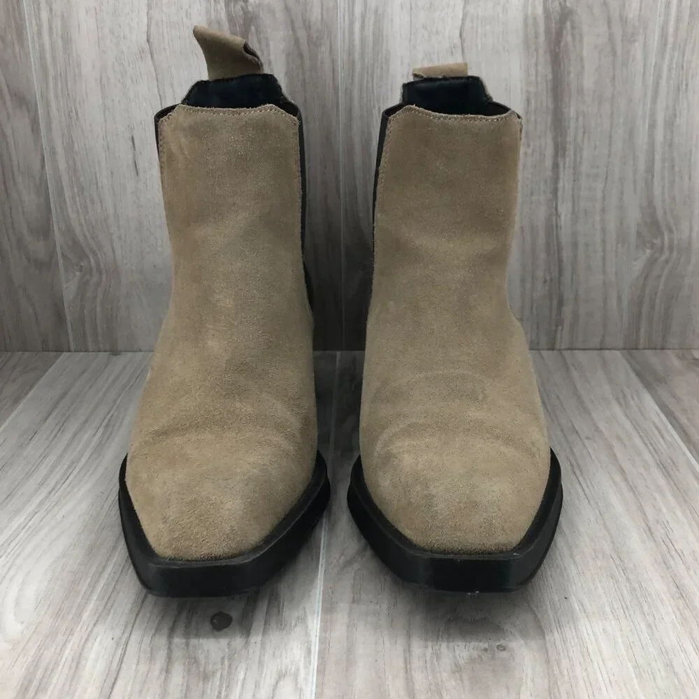 Zara Ankle Boots Womens EU 39 Tan Suede Slip On Chelsea Booties